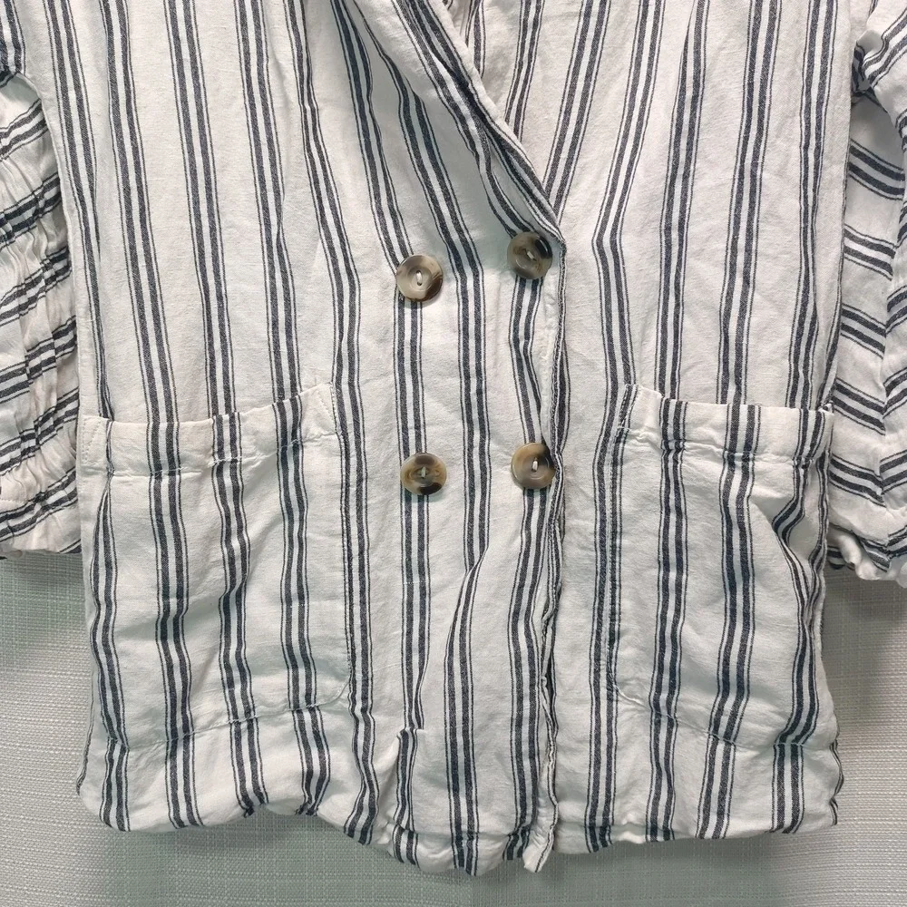 Anthropologie Pilcro Linen Blend Dolman Sleeve‎ Blue Striped Blazer Women's XXS